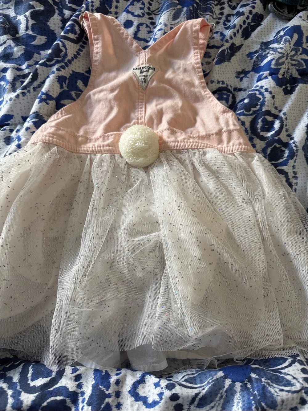 OshKosh B'gosh Peach Pink Overall Dress with Sparkle Tulle Skirt